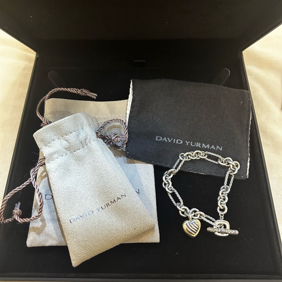 AUTHENTIC DavidYurman FigaroToggle 7"HeartCharm Bracelet SterlingSilver 18kGold - Picture 1 of 3